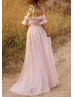 Off Shoulder Blush Tulle Pleated Wedding Dress Off Shoulder Blush Tulle Pleated Wedding Dress